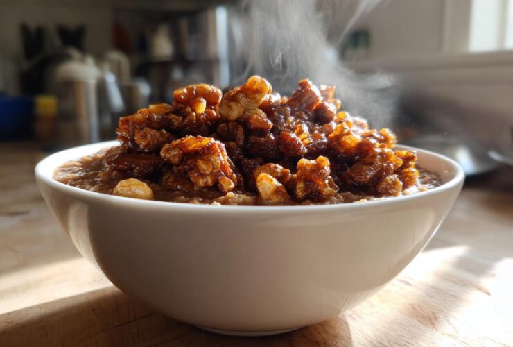 Gingerbread Oatmeal with Candied Nuts