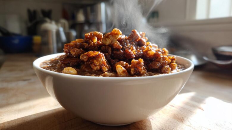 Gingerbread Oatmeal with Candied Nuts