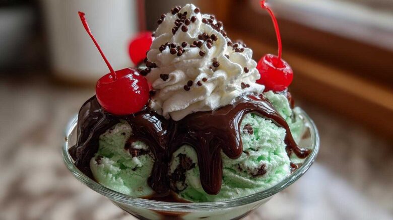 Mint Chocolate Chip Ice Cream Sundae