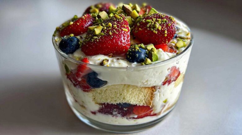 Mixed Berry Mascarpone Trifle with Pistachios