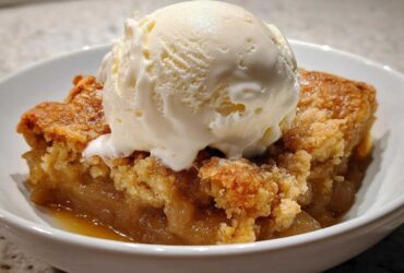 Pear Ginger Cobbler with Vanilla Ice Cream