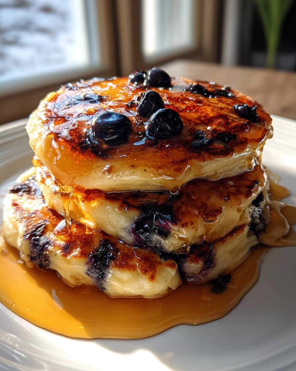 Ricotta Blueberry Banana Pancakes with Syrup - detail 1