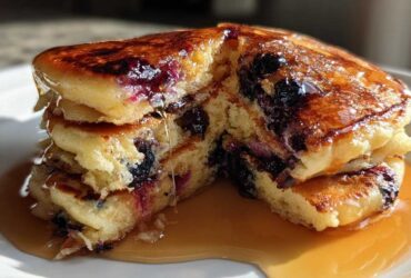 Ricotta Blueberry Banana Pancakes with Syrup