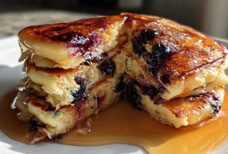 Ricotta Blueberry Banana Pancakes with Syrup