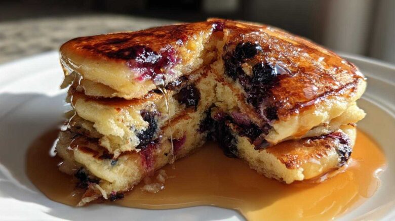 Ricotta Blueberry Banana Pancakes with Syrup