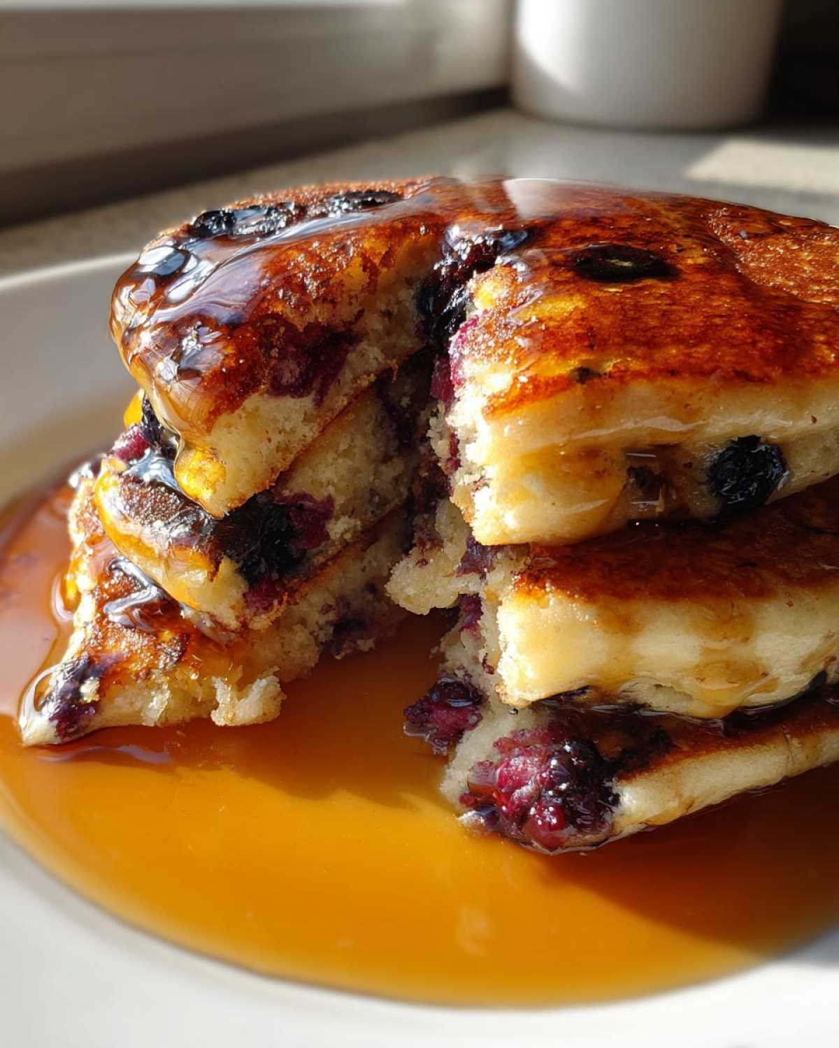 Ricotta Blueberry Banana Pancakes with Syrup - detail 2