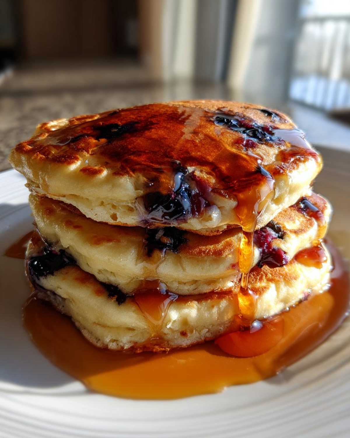 Ricotta Blueberry Banana Pancakes with Syrup - detail 3