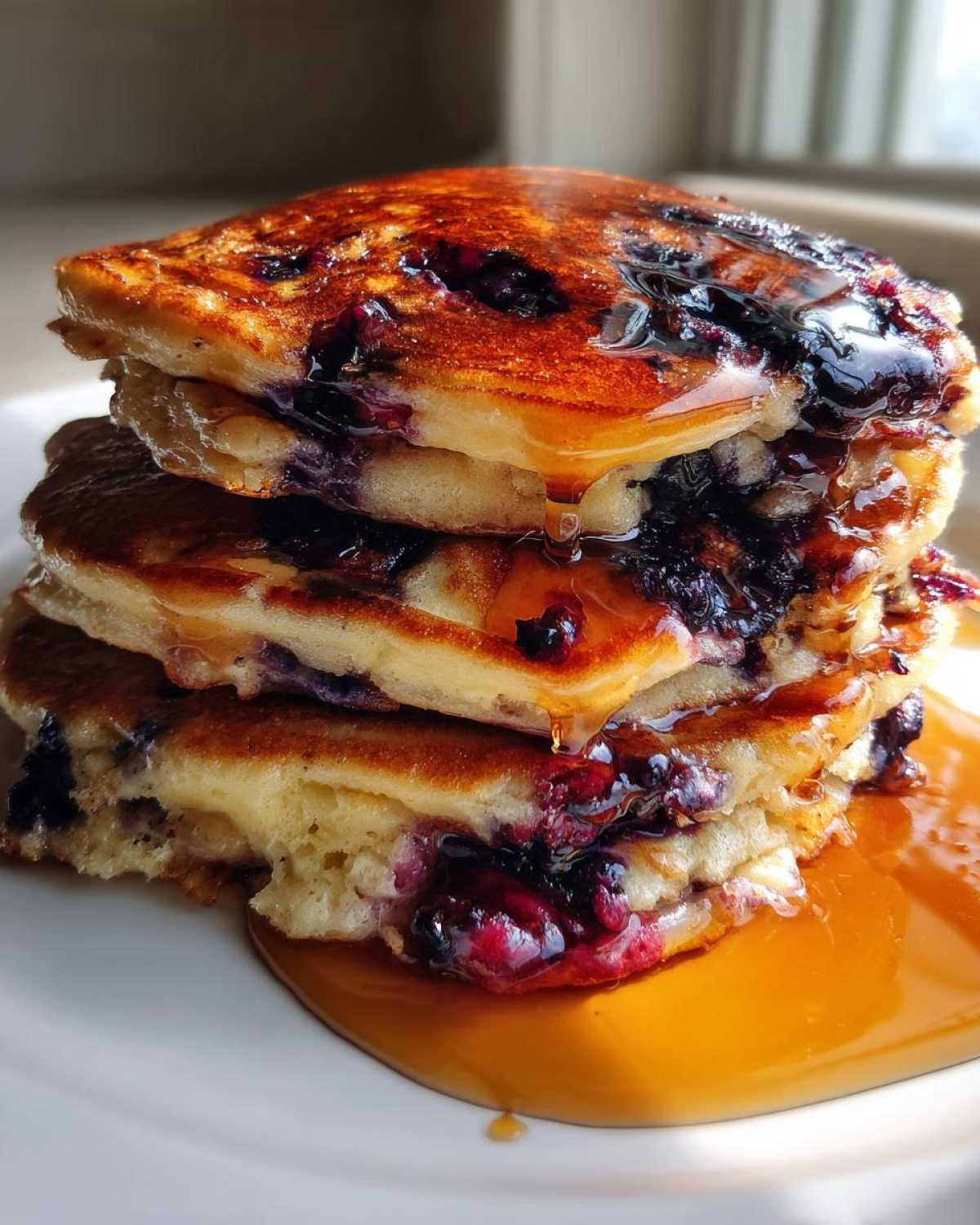 Ricotta Blueberry Banana Pancakes with Syrup - detail 4