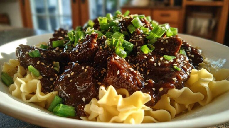 Slow Cooker Mongolian Beef with Noodles