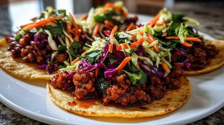 Spicy Korean Pork Tacos with Slaw
