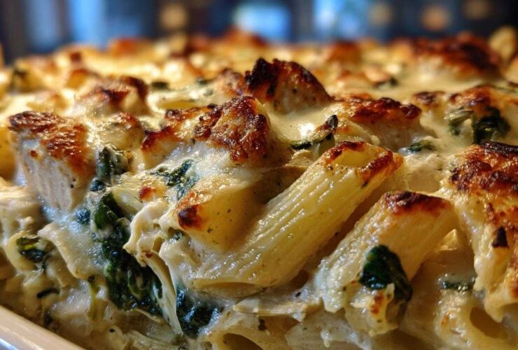Spinach Artichoke Chicken Pasta Bake