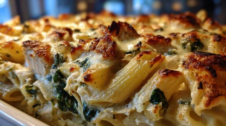 Spinach Artichoke Chicken Pasta Bake