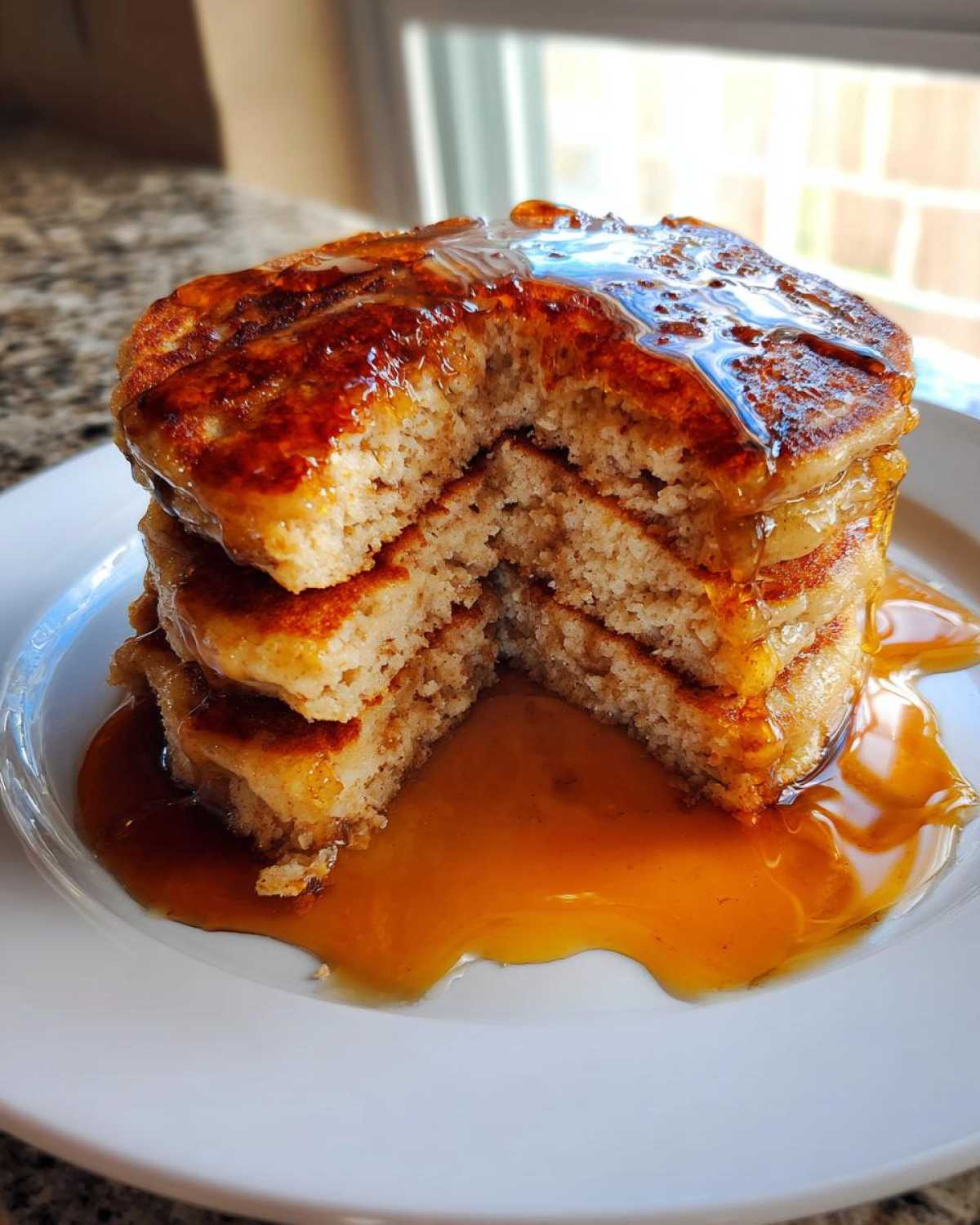 Vanilla Espresso Protein Pancakes with Syrup - detail 1