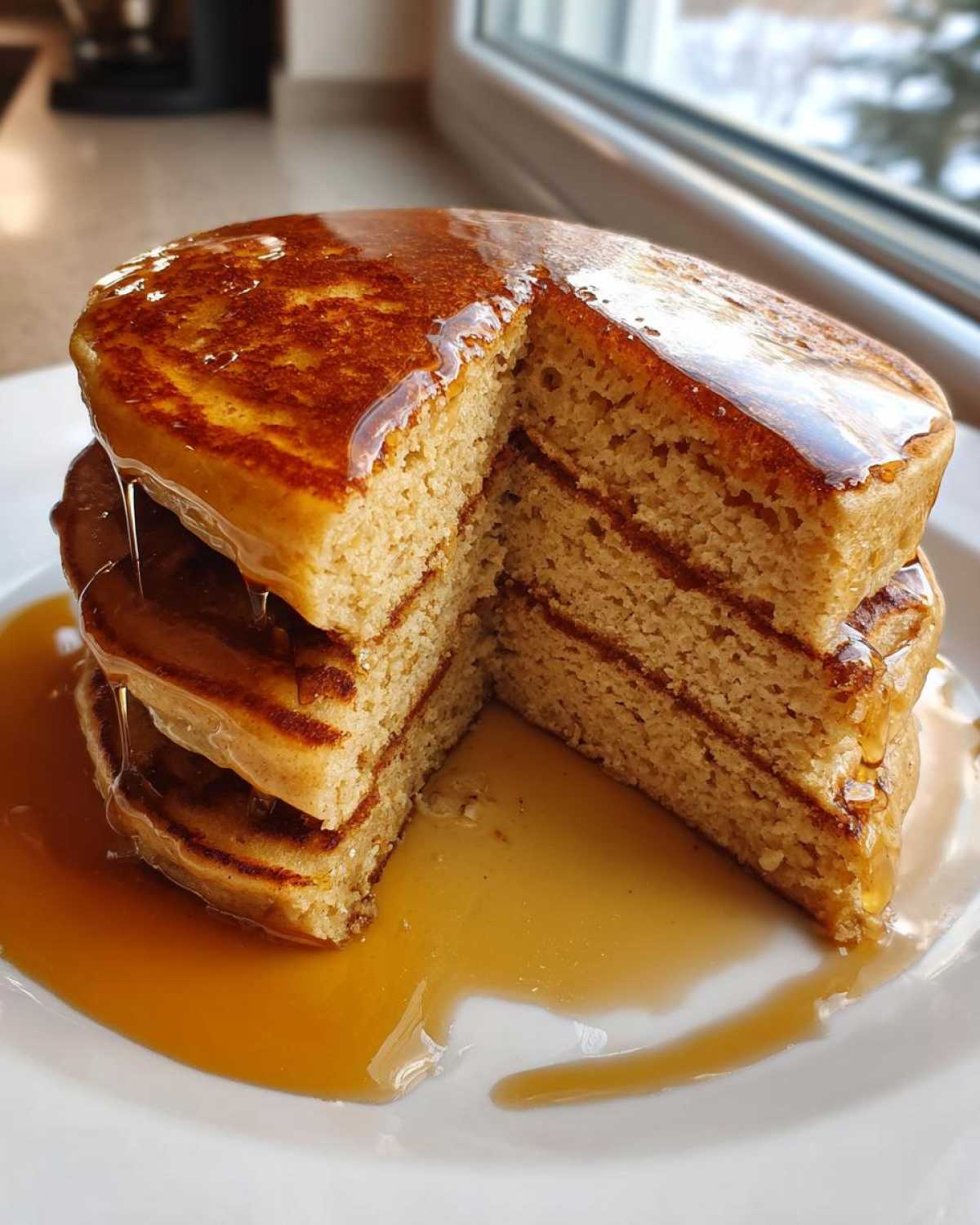 Vanilla Espresso Protein Pancakes with Syrup - detail 3