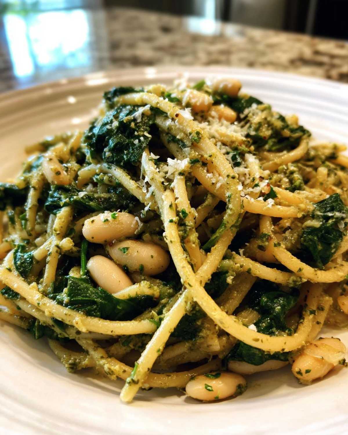 White Bean Pesto Pasta with Spinach - detail 1