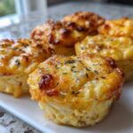 Close-up of baked cottage cheese egg cups starbucks recipe, topped with melted cheese and herbs.
