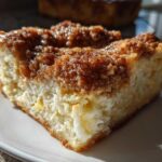 A thick, square slice of Gluten-Free Cinnamon Crunch French Toast with a rich, sugary cinnamon topping.