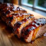Close-up of sliced Grilled Pork Tenderloin with Spicy Peach Glaze showing juicy interior and caramelized exterior.